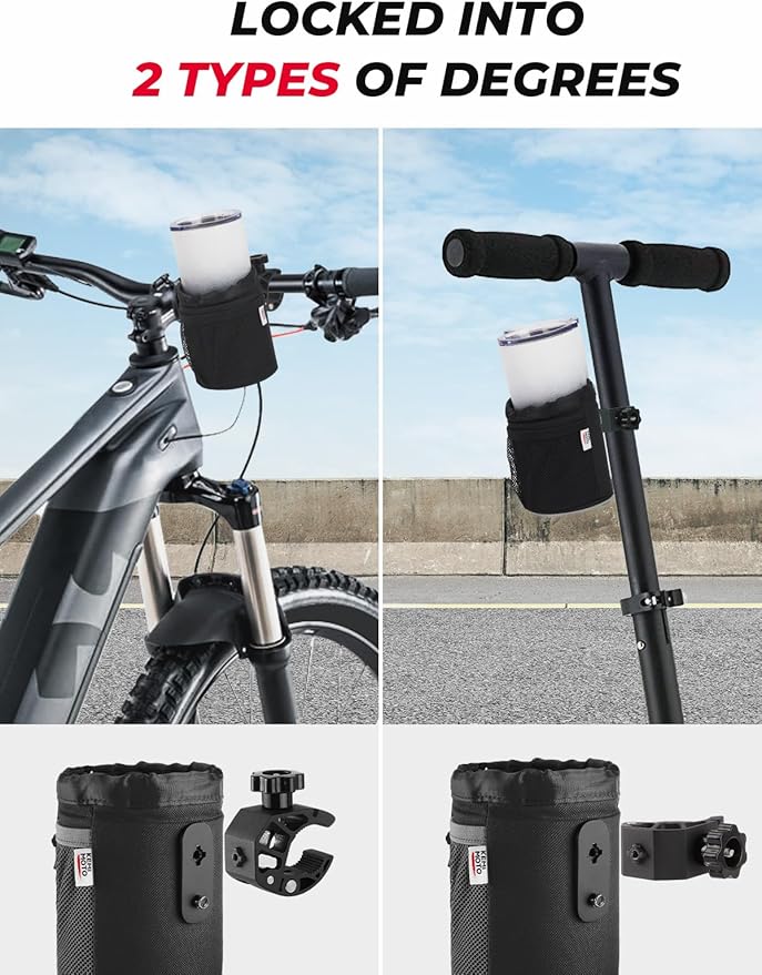 KEMIMOTO Motorcycle Cup Holder, Oxford Fabric Motorcycle Drink Holder with 0.6"-1.5" Alligator Clamp, Universal Water Bottle Cup Accessories for Bike, ATV/UTV, Scooter, Boat, Walker, Black