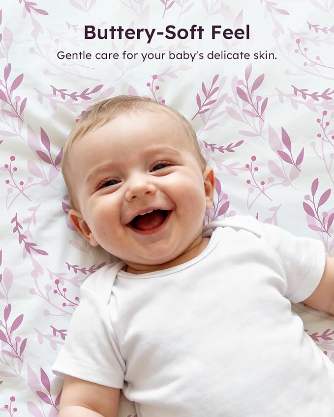 Pack and Play Sheets Fitted 3 Pack, Mini Crib Sheets for Pack N Play Mattress Stretchy Portable Playard Sheets, Soft Breathable Purple Leaf