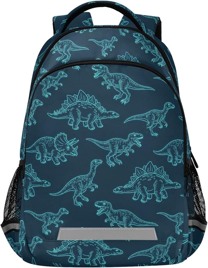 MNSRUU School Backpack with Chest Strap, Dinosaur Pattern Laptop Backpack, Travel Hiking Backpack for Boys Girls, Rucksack, Knapsack One Size