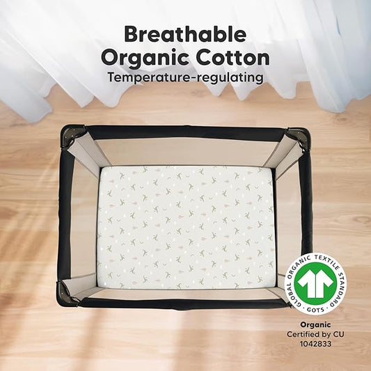 2-Pack Mini Crib Sheets Fitted - 38x26 Pack N Play Sheets for Pack and Play Mattress, Organic Cotton, Soft & Breathable Playard Bedding, Neutral Mini Toddler Bed Cover for Boys, Girls (Marine Muse)