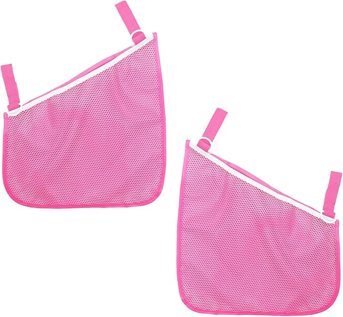Peixiong 2 Pack Side Sling Cargo Stroller Net, Universal Stroller Organizer Bag, Non-Slip and Adjustable Straps Storage Mesh Cargo Net for Stroller Storage (Pink)