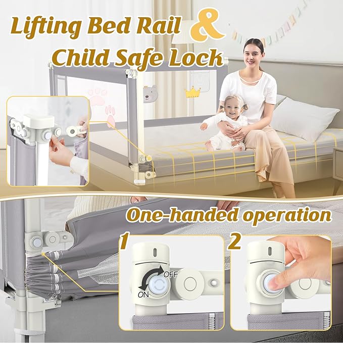 Height Adjustable Bed Rail for Toddlers, Kids Safety Baby Bed Rail for Twin/Full/King/Queen Size Bed (1 Side, 74.8 Inch)