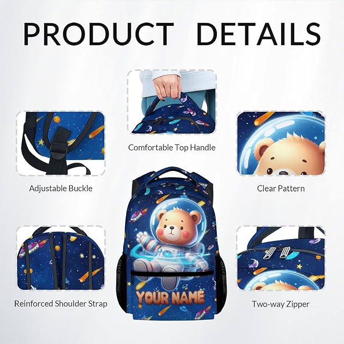 GiftoFLUX Bookbag for Boys - Personalized Bear Backpack Set for Kids Girls - Custom Backpacks for Toddlers - Planet School Bag for Kindergarten/Preschool/Elementary(17 Inch)