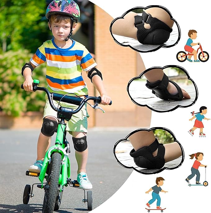 SISIGAD Kids Protective Gear Set, Strap Adjustable Knee Pads and Elbow Pads Wrist Guard 6 in 1, Suitable for Scooter, Skateboarding, Cycling, Skating