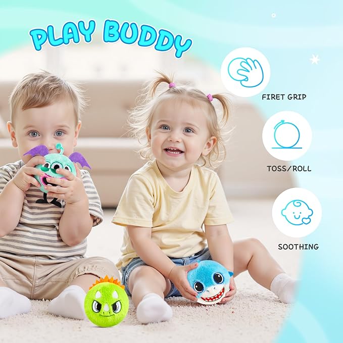 ZOOJOY 6 Pcs Plush Bouncy Balls for Kids, 3-Inch Soft Sensory Toys with Unicorn, Bunny, Monster, Dinosaur & Shark, High Bounce Foam Balls Gift for Boys & Girls 6 Months+, Indoor & Outdoor Play