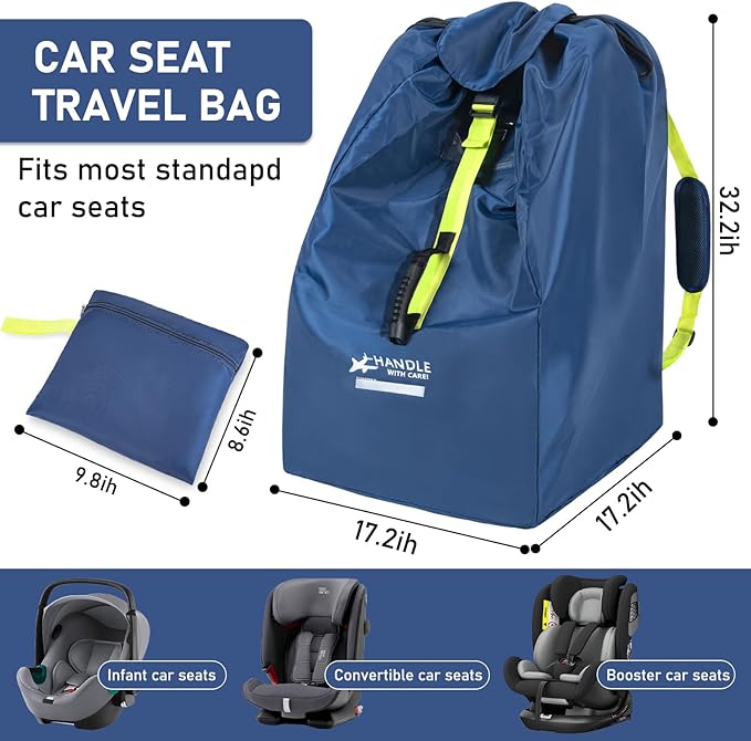 LASUK Car Seat Travel Bag for Airplane - Fits Infant Car Seats, Convertible Car Seats, Booster Seats, Car Seat Bases - for Worry-Saving, Effortless and Safe Travel