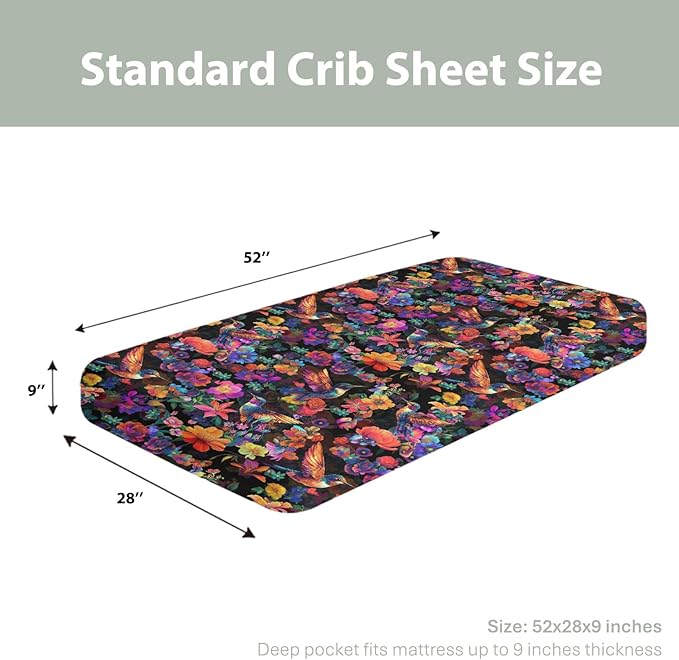 Garden Hummingbirds Blossom Baby Crib Sheets for Boy Girl 52x28Inch Tropical Birds Floral Soft Stretchy Fitted Crib Mattress Cover Colorful Spring Baby Sheet for Crib & Toddler Bed Mattresses