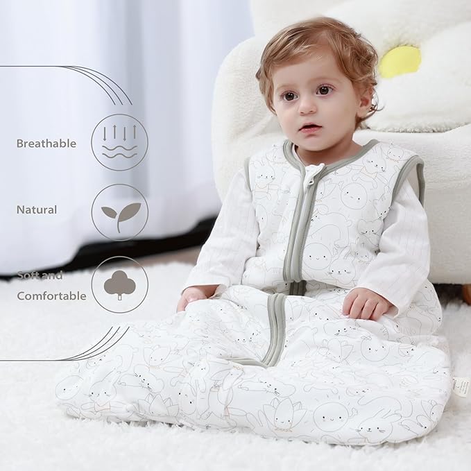 Mosebears Sleep Sack Baby Winter Wearable Blanket with 2-Way Zipper,2.5 TOG Cotton Sleep Sack Unisex (Rabbit Cat, 12-18 Months)