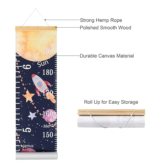 BESSLEE Canvas Kids Growth Chart for Wall, Galaxy Space Height Measurement Tracker for Baby Boy, Hanging Ruler with Removable Hook, Nursery Room Playroom Toddler Bedroom Decor, 79”x7.9”