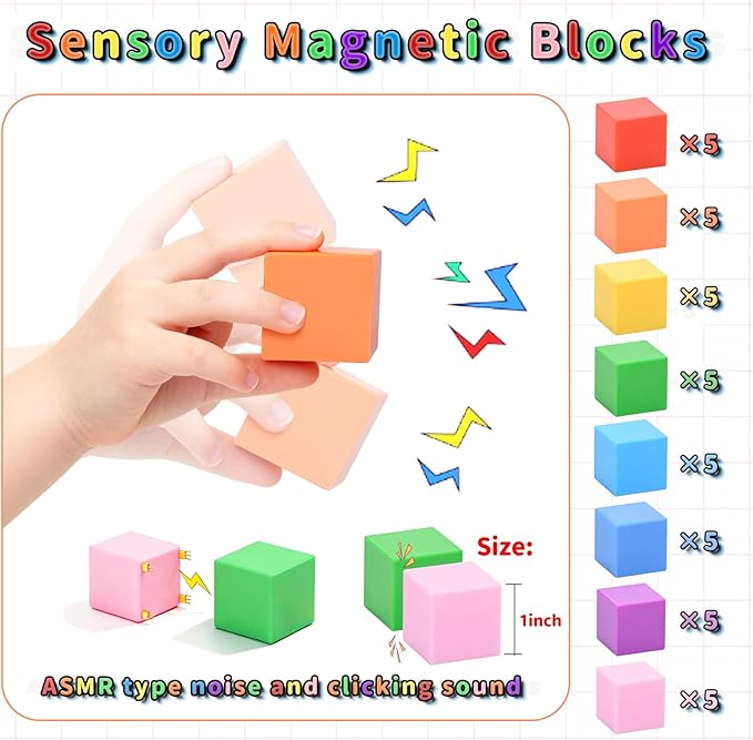 40-Piece Rainbow Magnetic Building Blocks – 1-Inch STEM Learning Toys for Kids Ages 3-8, Perfect for Home or Classroom Play