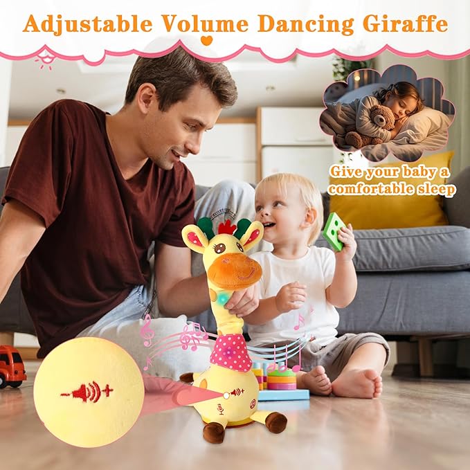 Dancing Talking Giraffe Toy, Stuffed Animal Baby Toy Repeating What You Say, Glowing Musical Electronic Giraffe Gifts for Toddlers 1-3 Years Old (Giraffe)
