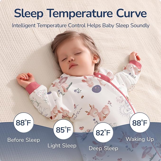 Baby Sleep Sack 12–18 Months, Cotton Sleep Sack with Detachable Long Sleeves, 1.0 TOG Wearable Blanket for Cooler Nights, 2-Way Zipper Toddler Sleeping Sack with Temperature Strip, Bunny