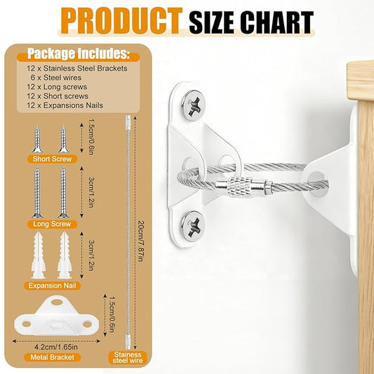 6-Pack Furniture Anchors for Baby Proofing, Anti Tip Straps Safety Kit to Prevent Dresser, Bookshelf, Cabinet from Tipping Over for Child & Pet Safety