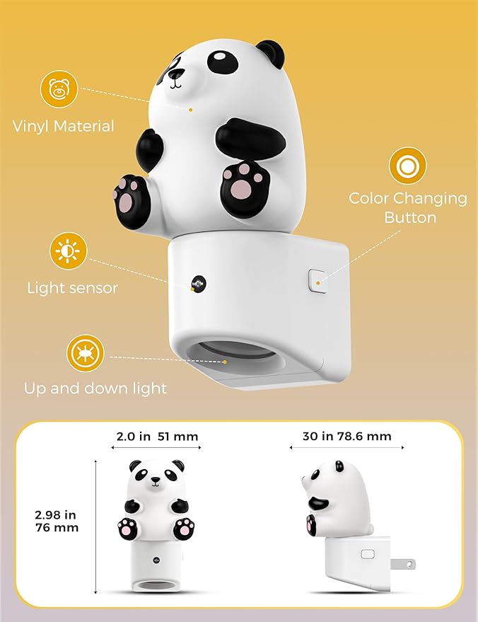 L LOHAS LED Night Light for Kids, 3D Panda Night Light Plug in, Dusk to Dawn Nursery Night Lights, RGB+Soft White 3000K, 3 Lighting Modes, Room Decor, Children