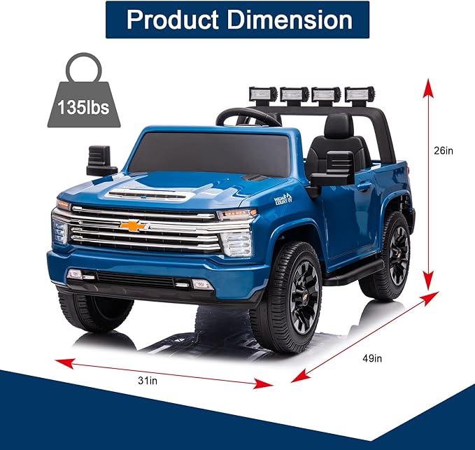 2 Seater 24V Chevrolet Silverado HD Pickup,4WD Electric Vehicle with Parent Remote, Wear-Resistant Tires Ride On Car Electric Power Vehicles Wheels Ride on Toys for Boys,(Blue)