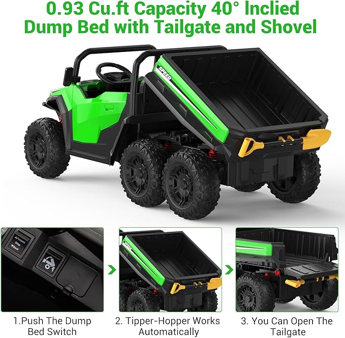 24V 2 Seater Ride on Dump Truck with Remote Control for Big Kids, 4WD 6 Wheels Ride on Car w/Music Player & LED Lights, Ride Toy Gift for Kid