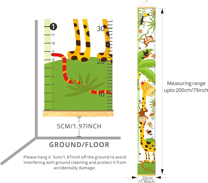 HomeEvolution Kids Growth Chart Height Measuring Chart, Jungle Animal Canvas Wall Hanging Rulers for Baby Children Girls Bedroom Decor