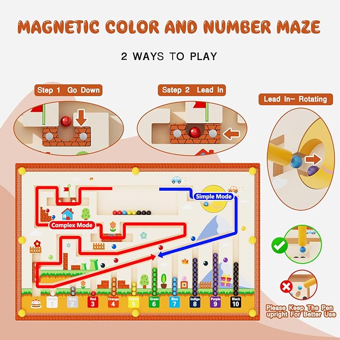 Wooden Montessori Toys with Storage Box for 3-5 Year Old, 4 in 1 Toddlers Educational Learning Toy- Magnetic Color and Number Maze, Animal Alphabet Puzzles, Drawing Board for Kids Boys Girls