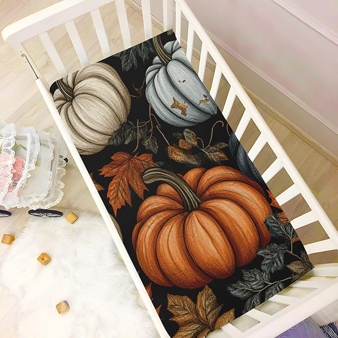 Fall Thanksgiving Pumpkin Crib Sheets Standard Crib Toddler Mattresses Cover Fitted Baby Bed Sheet Breathable Crib Mattress Sheet for Girls Boys 39''x27''x9''