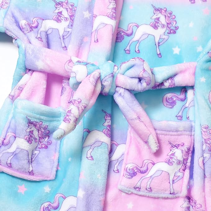 QPANCY Girls Robe Kids Bathrobes Soft Plush Fleece Pajamas Sleepwear