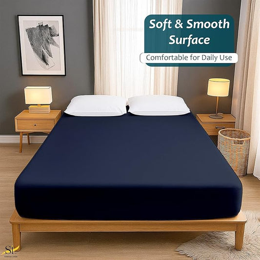 Mattress Protector Fitted Sheet Style Cot Size 25x75 - Waterproof Vinyl Mattress Cover, Breathable, Bed Wetting & Spill Protection, Fits Mattresses up to 6" Deep (Navy Blue)