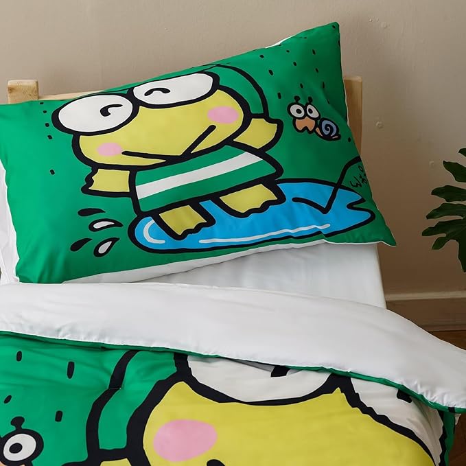 CLOTHKNOW Frog Toddler Bedding Sets for Boys, 4 Pieces Bedding Sets, Cute Animal Cartoon Pattern, Soft Crib Bed Set Including Comforter, Flat Sheet, Fitted Sheet and Pillowcase
