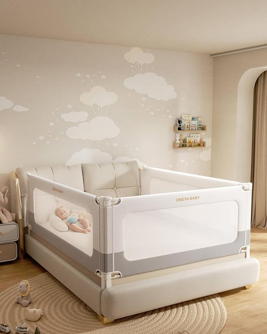Baby Bed Rail Guard for Toddlers, Reinforced 54in Toddler Bed Rails for Full Bed with Height Adjustable, Extral Tall Child Safety Side Railing Guards/Bedrail for Kids, White/Grey, 1 Side 54" Lx28 H