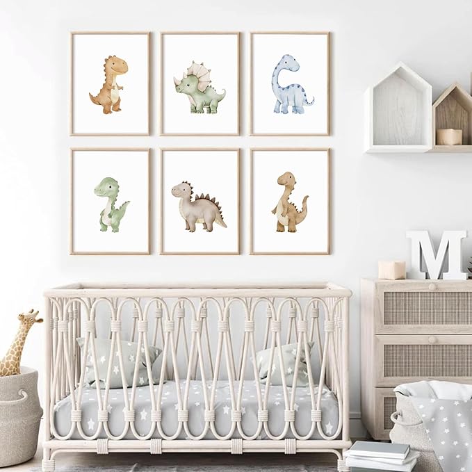 Dinosaur Nursery Wall Art Kids Canvas Poster Boys Room Wall Decor Watercolor Dino Wall Art Toddler Baby Pictures Dinosaur Prints Nursery Artwork for Boys Room Bedroom 8x10 Inch Unframed Set of 6