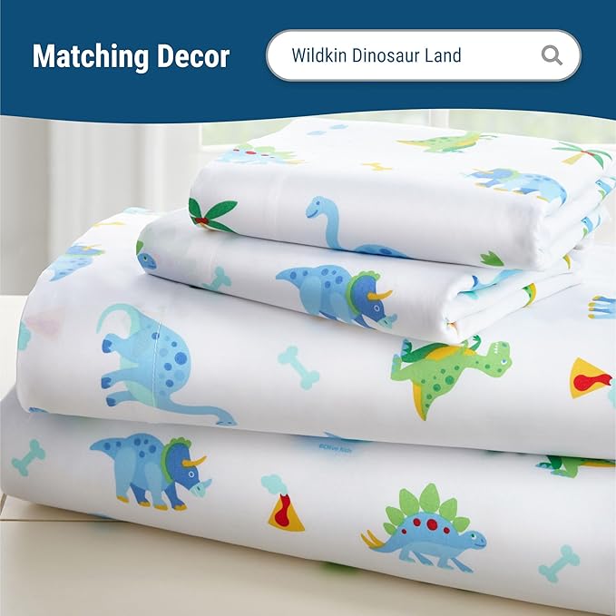 Wildkin Kids 100% Microfiber Crib Sheet – Soft, Breathable Fitted Sheet - Dinosaur Land