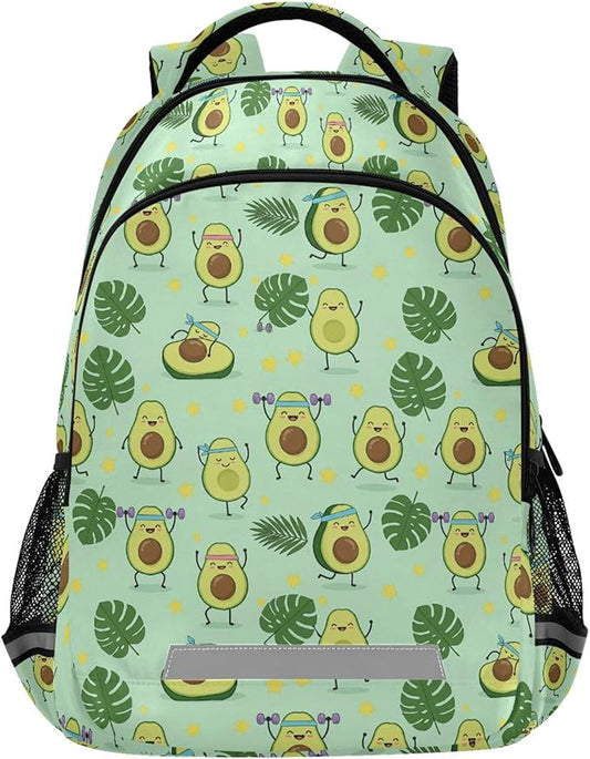MNSRUU School Backpack with Chest Strap, Green Avocado Palm Leaf Star Laptop Backpack, Travel Hiking Backpack for Boys Girls, Rucksack, Knapsack