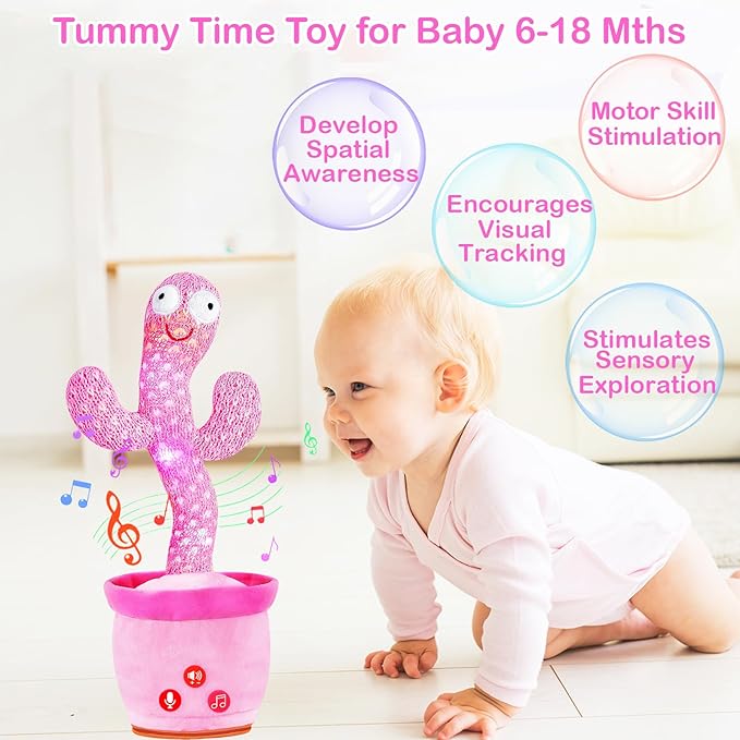 River Mill Rechargeable Dancing Talking Cactus Toy Mimics Back, Mimicking Singing Cactus Baby Toy, Educational Learning Baby Toys w/ 51 English Songs for Babies, Baby Girl Toys Gifts 18 Months+