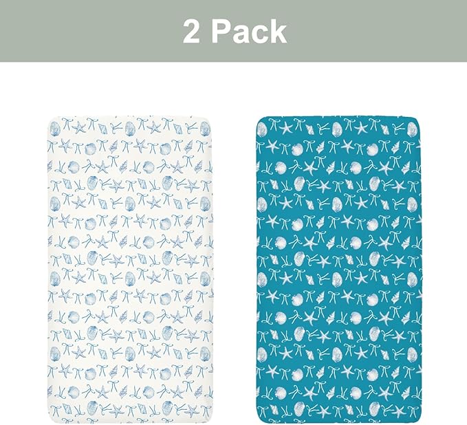 Summer Conches Bows Sea Baby Crib Sheets for Boy Girl 52x28In Ocean Seashells Beach Soft Snug Fitted Crib Mattress Cover Boho Nautical Marine Baby Sheet for Standard Crib & Toddler Bed Mattress 2 Pack