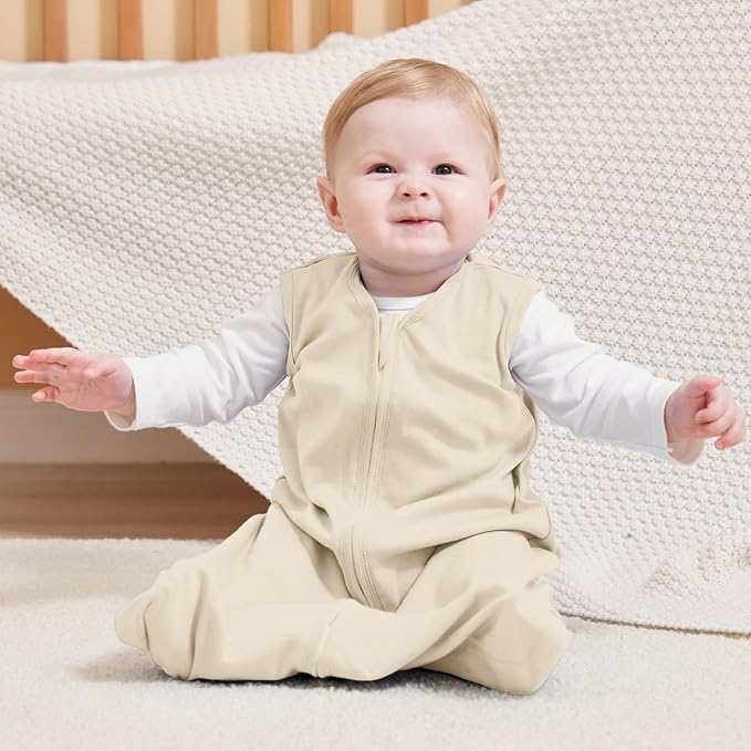 Baby Sleep Sack 12-18 Months, 100% Cotton Sleeping Sack for Newborn and Infant, 3 Pack Baby Wearable Blanket, 0.5 Tog Lightweight Double Zipper Sleep Bag Apricot