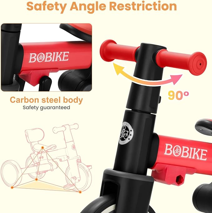 BoBike 5-in-1 Tricycle for Toddlers 18 Months to 5 Years, Kids Bike with Upgraded Pedals, Parent Push Handle, Balance Bike & Easy Assembly for Boys Girls (Red)
