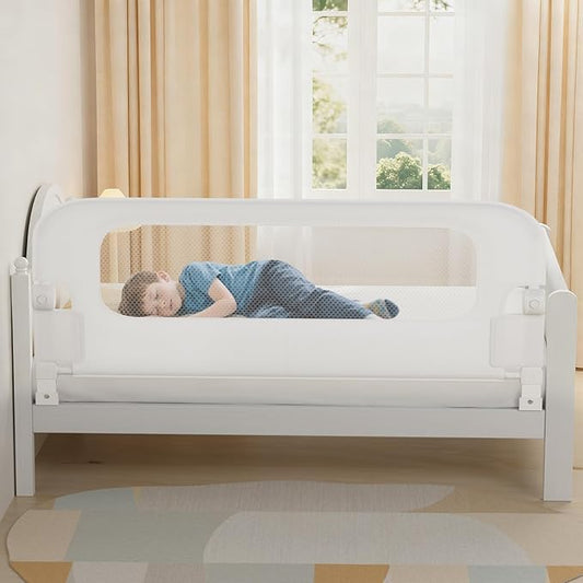 Baby Bed Rail Guard for Toddlers - 78" Toddler Bed Rails for Twin, Full, Queen, King Bunk Size Bed Swing Down Bedrail Extral Tall Child Safety Side Railing Guards for Kids White