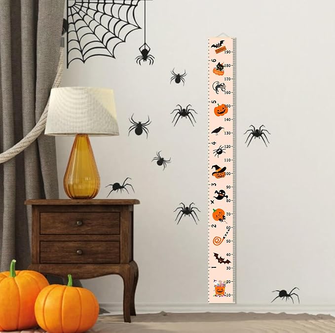 Halloween Baby Height Growth Chart - Canvas Height Chart for Kids Baby Child Toddler Boys Girls Growth Chart for Wall Room Nursery Decor Hangable and Removable Measuring Wall Ruler (A, Beige Wood)