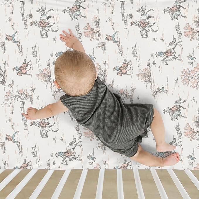 Vintage Cowboy Baby Crib Sheets for Boy Girl 52"x28" Retro Western Cowboy Horse Soft Stretchy Fitted Crib Mattress Cover Wild Desert Baby Sheet for Standard Crib & Toddler Mattress Pad