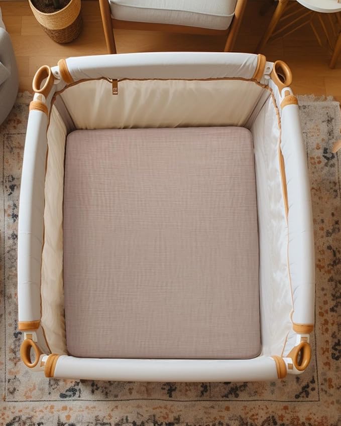 Mini Crib Sheets for Baby Boy Girl 2 Pack, Neutral Mini Crib Mattress Sheet 24" x 38", Muslin Nursery Bedding Soft and Breathable Comfort (Beige & Cream)