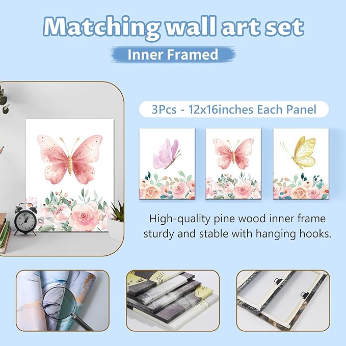 Personalized Crib Set, 5 Pcs Custom Baby Crib Sets with Name, Double Layer Butterfly Nursery Bedding Set for Girls, Soft Flannel Bedding Set, Toddler Infant Customized Gift