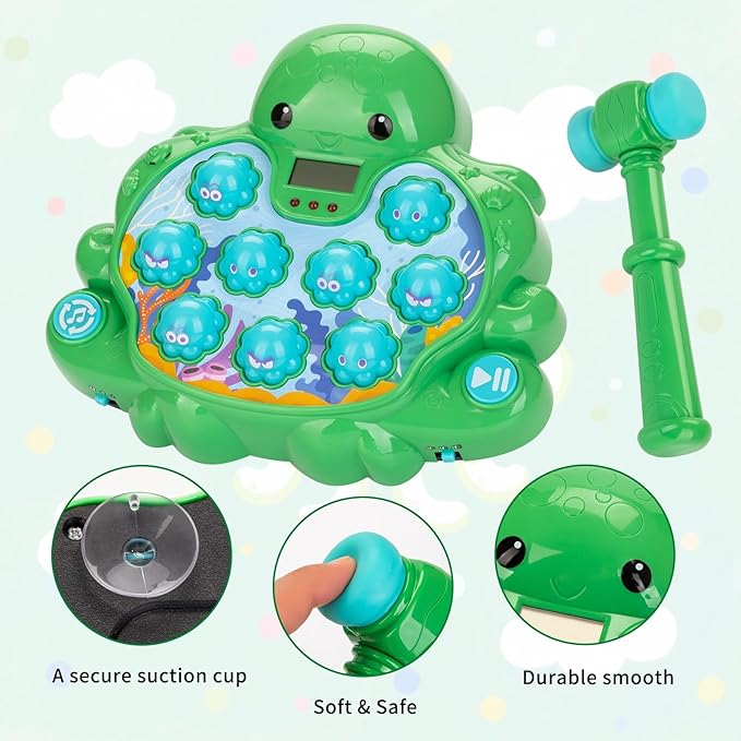 Interactive Whack a Mole Game Toys for Ages 2-4,Educational Learning Toddlers Toys for 2 3 4 5 6 Year Old Boys Girls, Green, Digital Display, Silent Mode,Multiple Difficulty Levels Fun Birthday Gifts