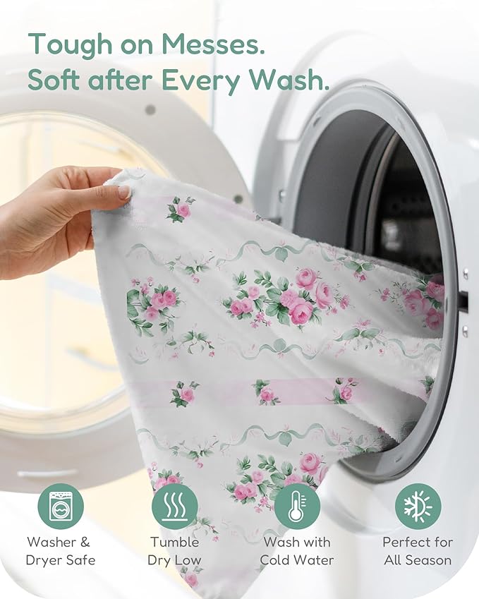 Baby Crib Sheets for Standard Crib Mattress - Pink Roses Pattern, Breathable and Soft, Safe and Snug, Fits 28''x52''x9'' Deep Pocket