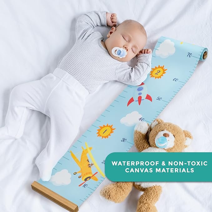 RubyRoo Baby Growth Chart - Growth Chart for Kids - Nursery or Toddler Room Wall Decor for Boy - Removable Roll Up Canvas Children Height Measure Chart with Wood Frame - 7.9" x 79" Adventure Theme