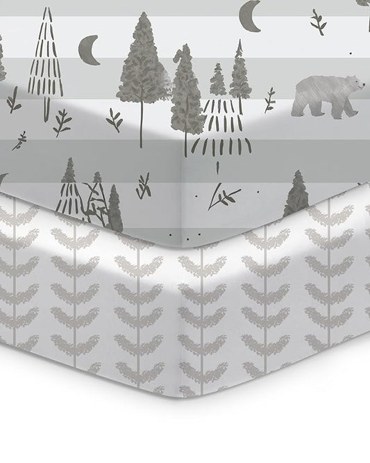 Baby Crib Sheets Boy Girl for Standard Crib Mattress - Beige Trees&Leaf, Breathable and Snug, Fits 28''x52''x9'' Extra Deep Pocket