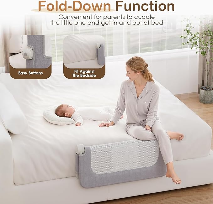 Bed Rail for Toddlers, 32 Inch Swing Down Baby Bed Rail Guard with Wider U-Shape Base, Breathable Toddler Bed Rails for King, Queen, Full, Twin Bed Guard Rail for Toddlers