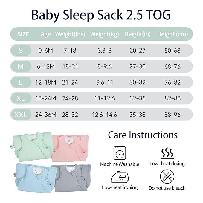 Rayon Made from Bamboo Sleep Sack 12-18 Months 2.5 Tog Winter Supersoft Toddler Sleep Sack for Unisex Girl Boy Thick Warm Baby Sleeping Bag 2-Way Zipper Baby Wearable Blanket