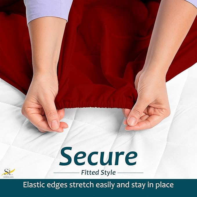 Mattress Protector Fitted Sheet Style Cot Size 30x75 - Waterproof Vinyl Mattress Cover, Breathable, Bed Wetting & Spill Protection, Fits Mattresses up to 6" Deep (Burgundy)