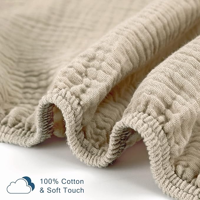 GRSSDER Soft Muslin Crib Sheet 2 Pack, 100% Cotton Crib Sheets for Boys and Girls, Fit Standard Crib Mattresses 52" x 28" Safe and Snug,Taupe/Fall Yellow