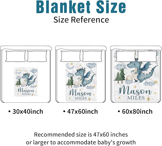 Custom Name Crib Bedding Set 3-Piece – Blue Dinosaur Design Baby Bedding Set with Personalized Soft Blanket, Fitted Sheet, Changing Pad Cover – Ideal Newborn Gift for Boys and Girls