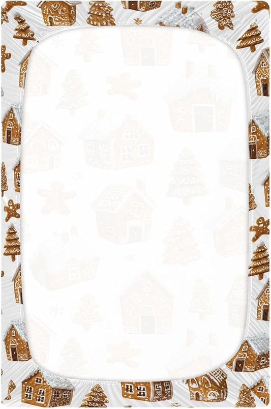 Christmas Gingerbread House Crib Sheets Soft Breathable Fitted Baby Crib Sheets Mattress Cover for Girls Boys, 52" x 28" x 9"