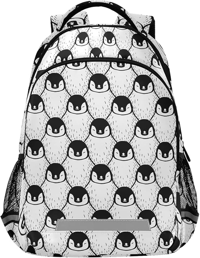 MNSRUU School Backpack with Chest Strap, Cute Penguin Print Laptop Backpack, Travel Hiking Backpack for Boys Girls, Rucksack, Knapsack